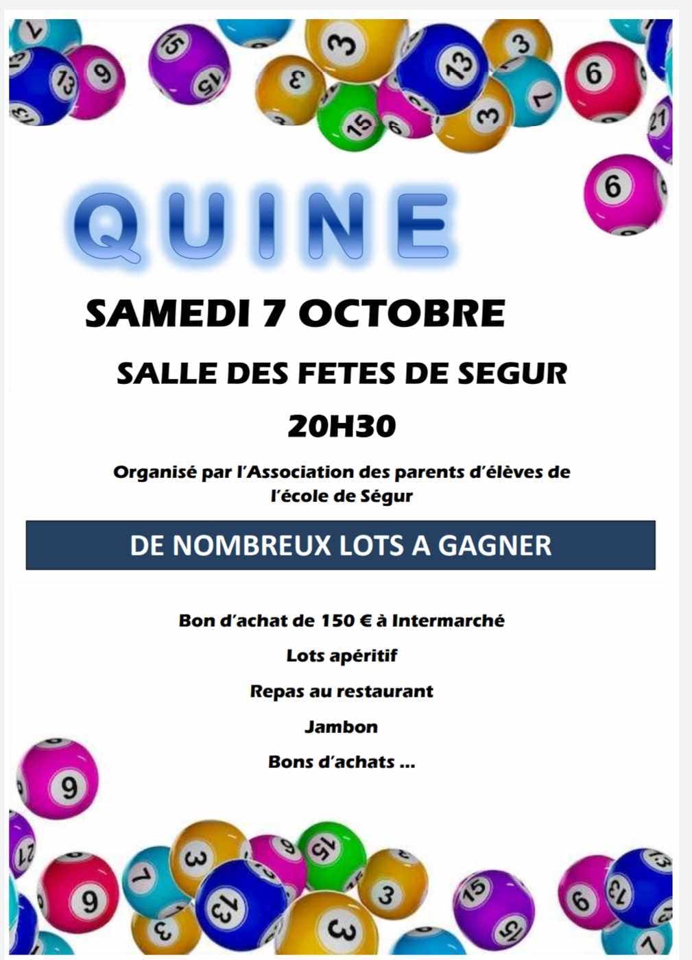 Lire la suite à propos de l’article Samedi 7 octobre à Ségur: Quine APE 💼✏️📚