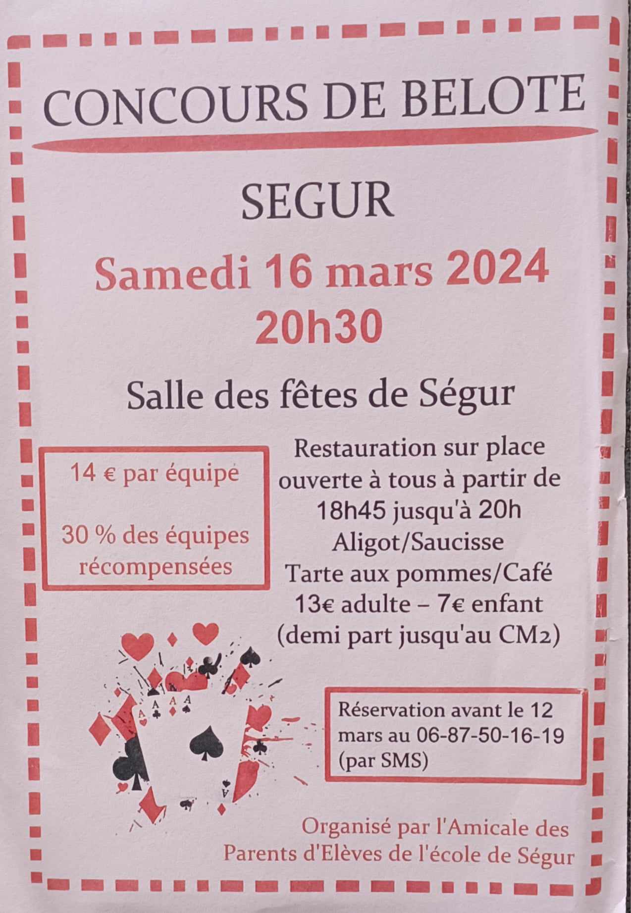 Lire la suite à propos de l’article Samedi 16 mars à Ségur: COUCOURS DE BELOTE