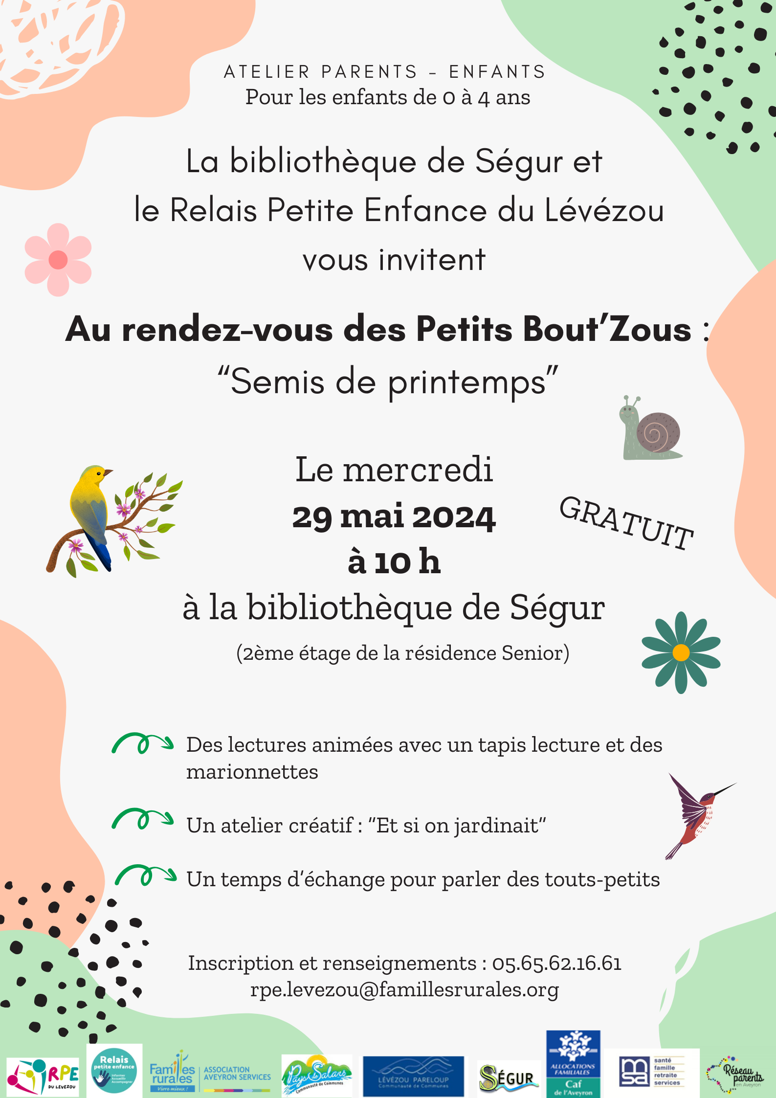 Lire la suite à propos de l’article Mercredi 29 mai : Atelier « parents-enfants » à Ségur